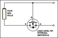 Figure 3. A low-side logic-level NMOS FET for reverse-current protection handles more current than an equivalent bipolar transistor.