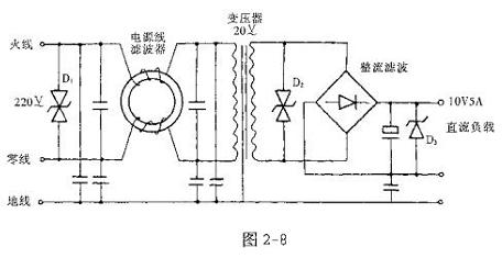 微機電源采用TVS作線路保護的原理圖