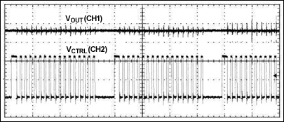 圖5d. 1A負載時的輸出電壓和控制電壓(20ms/div，CH1：1V/div，CH2：5V/div)