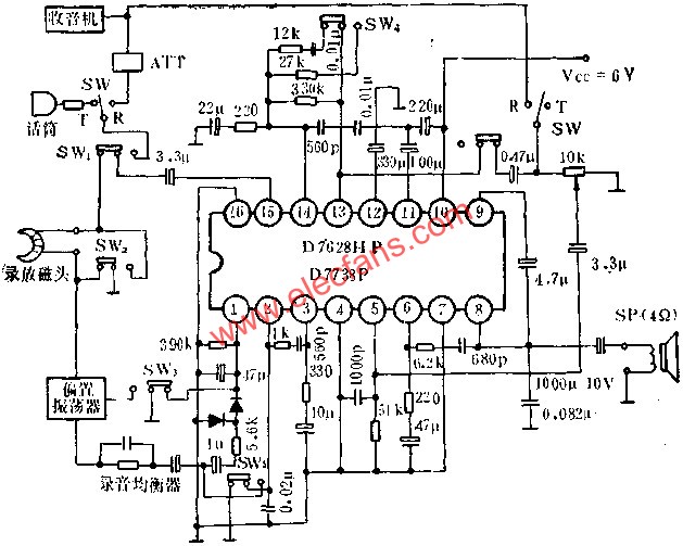 D7628HP/D7738P單片錄音、放音機電路的應用  www.qldv.cn