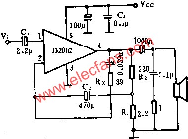 D2002(8W)音頻功率放大電路的應用  www.qldv.cn