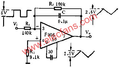 方波轉換成三角波電路圖  www.qldv.cn