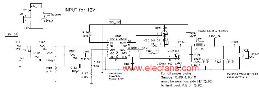 TPS40190DRC應用電路 www.qldv.cn