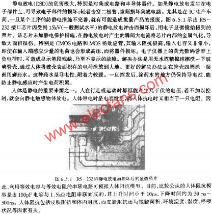 RS-232因靜電放電而損壞后的顯微照片  www.qldv.cn