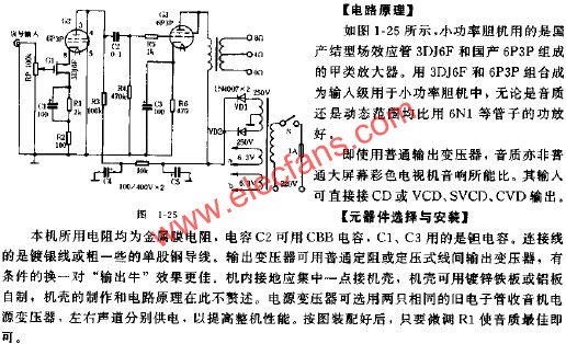 自制小功率膽機功放電路原理圖  www.qldv.cn