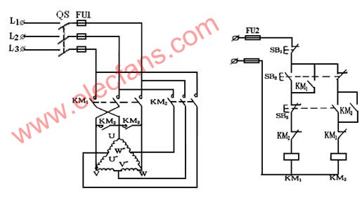 按鈕控制的雙速電動機控制線路 http://www.qldv.cn