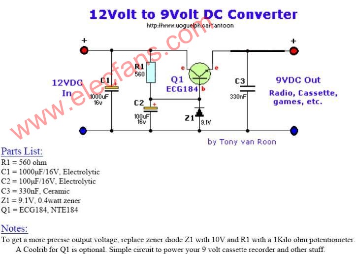 12V轉(zhuǎn)9V電路圖 www.qldv.cn