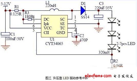 CYT34065構成的升壓型LED驅動電路