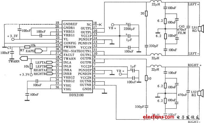 DDX-2100型數(shù)字功放電路