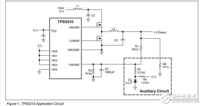 擴展輸出電壓調整（0 V至3.5 V）使用tps5210