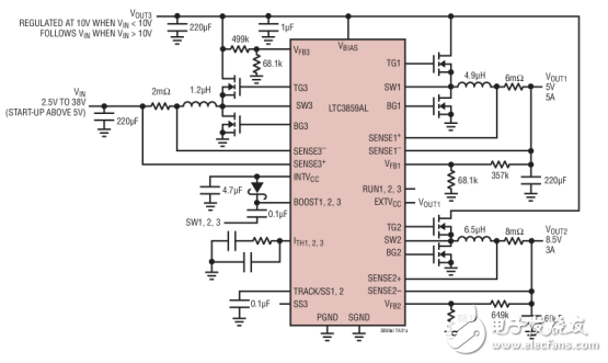 同步控制器LTC3859AL的特點和典型應(yīng)用電路圖