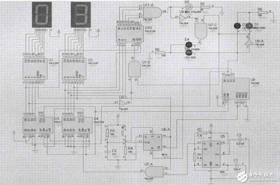 基于74LS192的級聯實現紅綠燈的倒計時設計（附紅綠燈設計仿真電路）