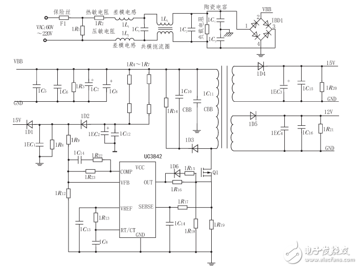 基于UC3842應用電路設計